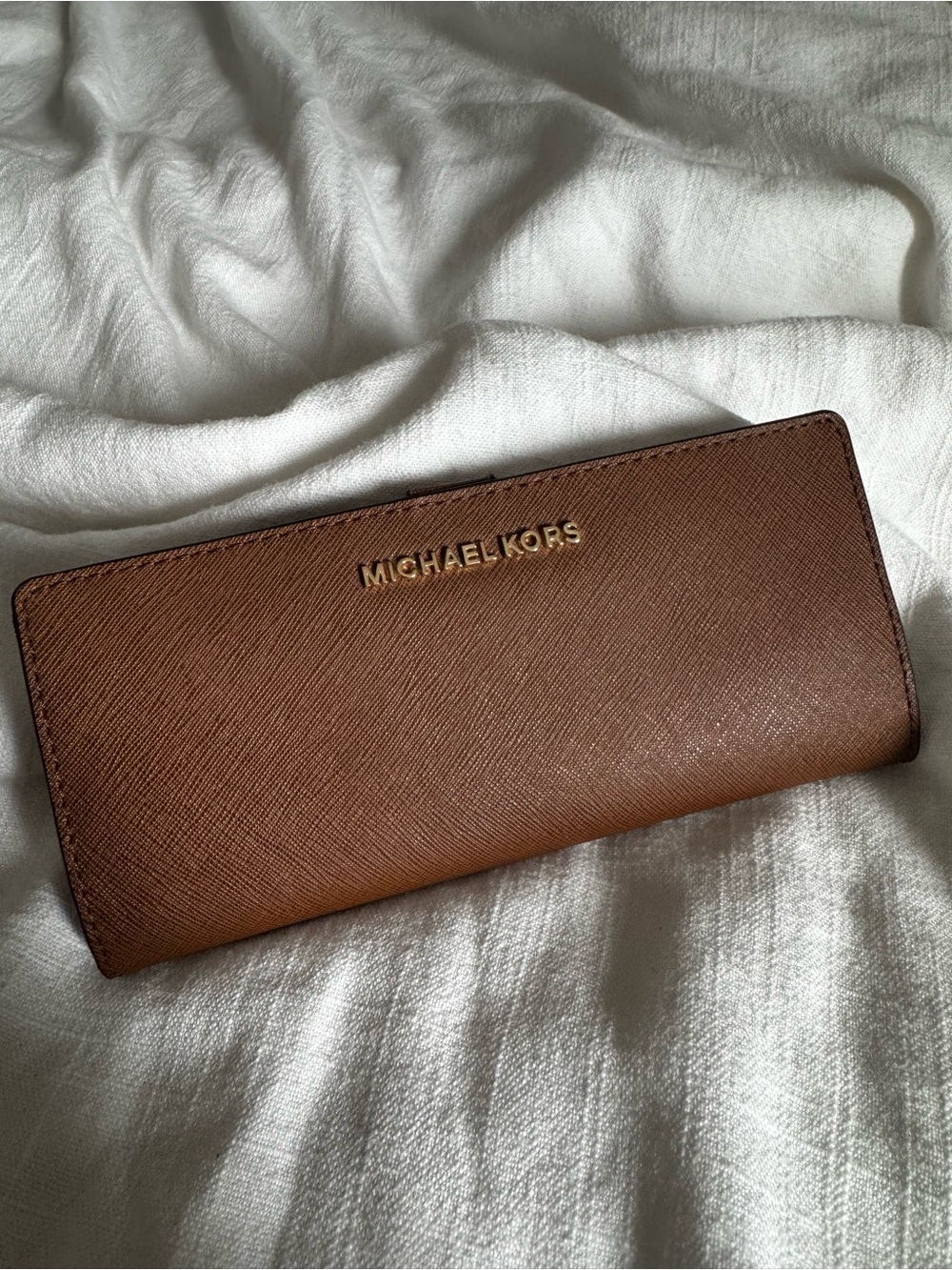 Michael Kors Brown Saffiano Leather Wallet with Gold Logo